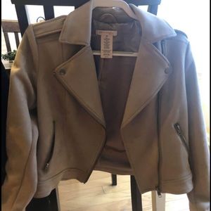 PHILOSOPHY Women's Long Sleeve Faux Suede Moto Jacket in Taupe (NWOT)